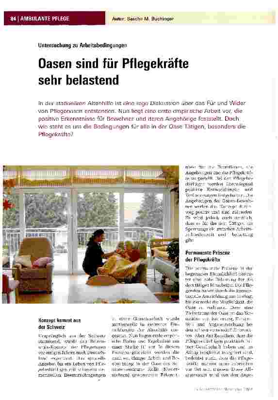 Vorschauseite 1: Oasen sind für Pflegekräfte sehr belastend