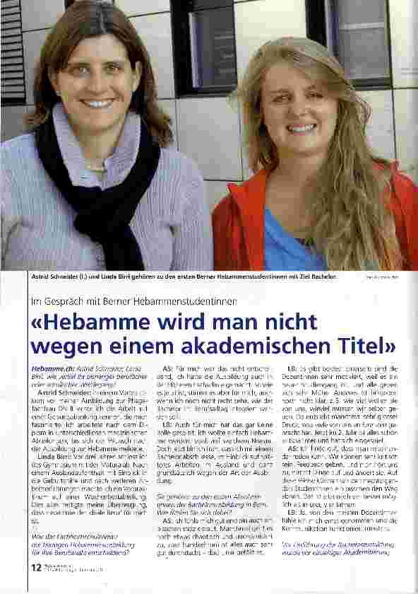 Vorschauseite 1: «Hebamme wird man nicht wegen einem akademischen Titel»