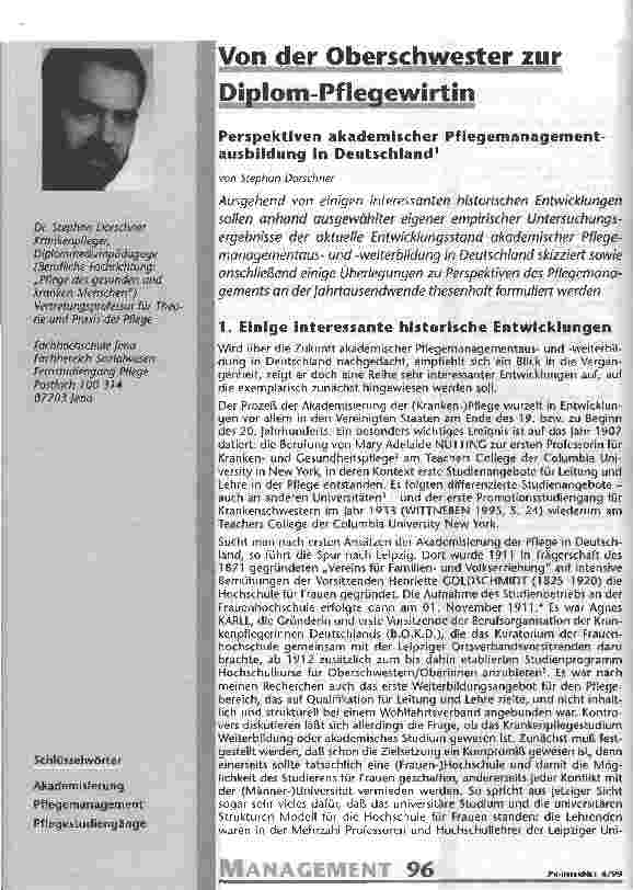 Vorschauseite 1: Von der Oberschwester zur Diplom-Pflegewirtin Perspektiven akademischer Pflegemanagementausbildung in Deutschland