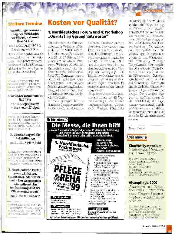 Vorschauseite 1: Kosten vor Qualität? 1. Norddeutsches Forum und 4. Workshop Qualität im Gesundheitswesen