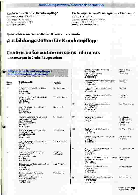 Vorschauseite 1: Vom Schweizerischen Roten Kreuz anerkannte Ausbildungsstätten für die Krankenpflege