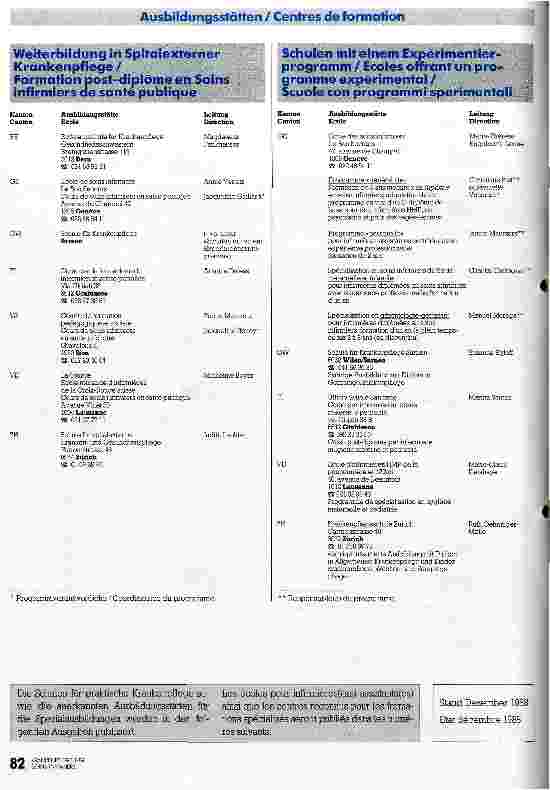 Vorschauseite 4: Vom Schweizerischen Roten Kreuz anerkannte Ausbildungsstätten für die Krankenpflege