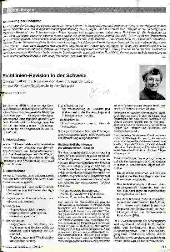 Vorschauseite 1: Richtlinien-Revision in der Schweiz Übersicht über die Revision der Ausbildungsrichtlinien