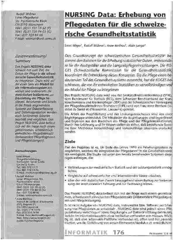 Vorschauseite 1: NURSING Data: Erhebung von Pflegedaten für die schweizerische Gesundheitsstatistik