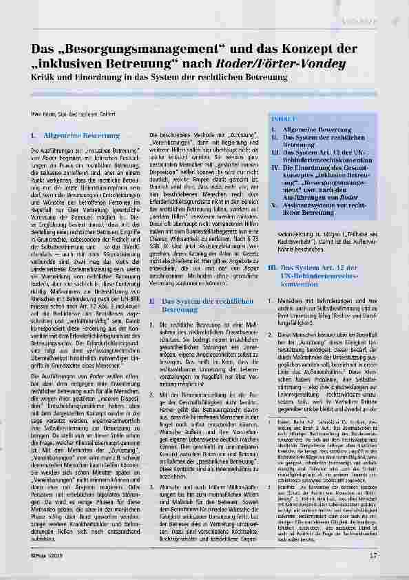 Vorschauseite 1: Das „Besorgungsmanagement“ und das Konzept der „inklusiven Betreuung“ nach Roder/Förter-Vondey