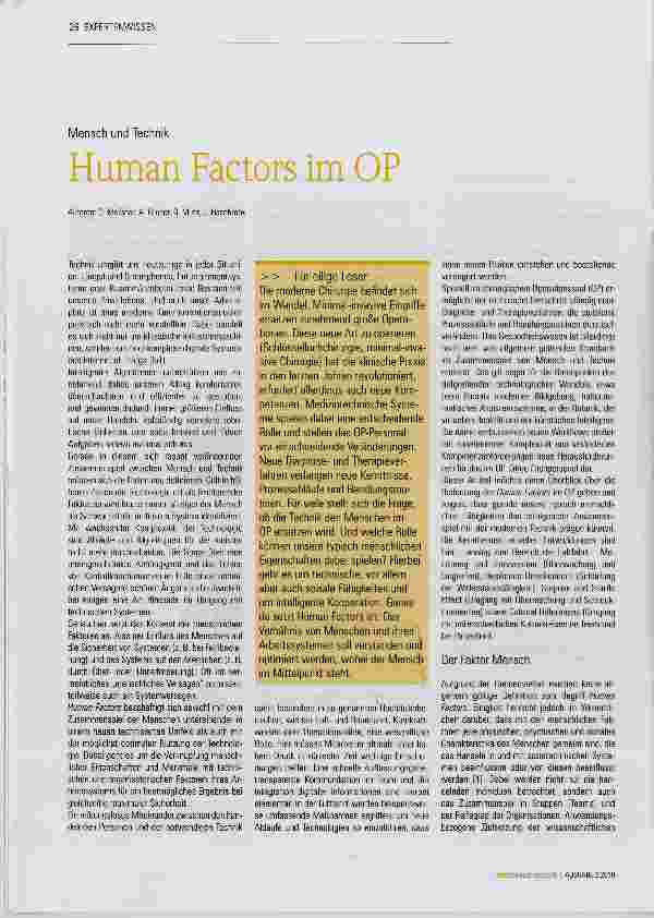 Vorschauseite 1: Human Factors im OP