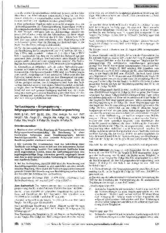 Vorschauseite 1: Tarifauslegung - Eingruppierung -fallgruppenübergreifender Bewährungsaufstieg