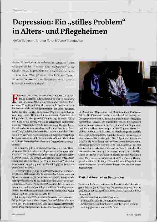 Vorschauseite 1: Depression: Ein „stilles Problem“ in Altersund Pflegeheimen