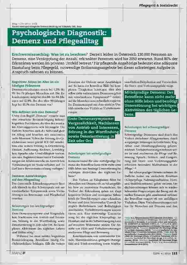 Vorschauseite 1: Psychologische Diagnostik: Demenz und Pflegealltag