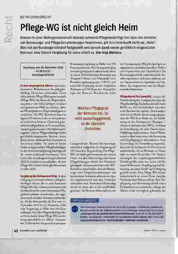 Vorschauseite 1: Pflege-WG ist nicht gleich Heim