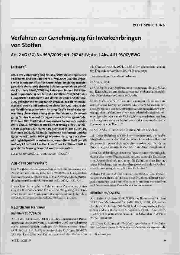 Vorschauseite 1: Verfahren zur Genehmigung für Inverkehrbringen von Stoffen