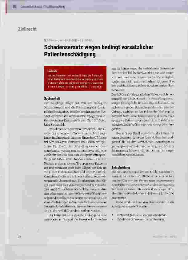 Vorschauseite 1: Schadensersatz wegen bedingt vorsätzlicher Patientenschädigung