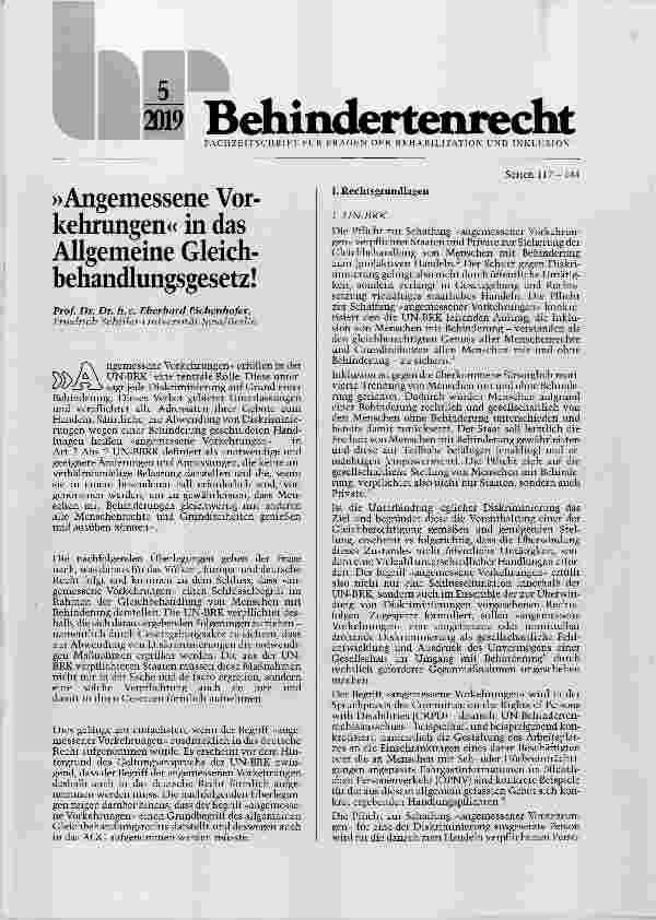 Vorschauseite 1: »Angemessene Vorkehrungen« in das Allgemeine Gleichbehandlungsgesetz!