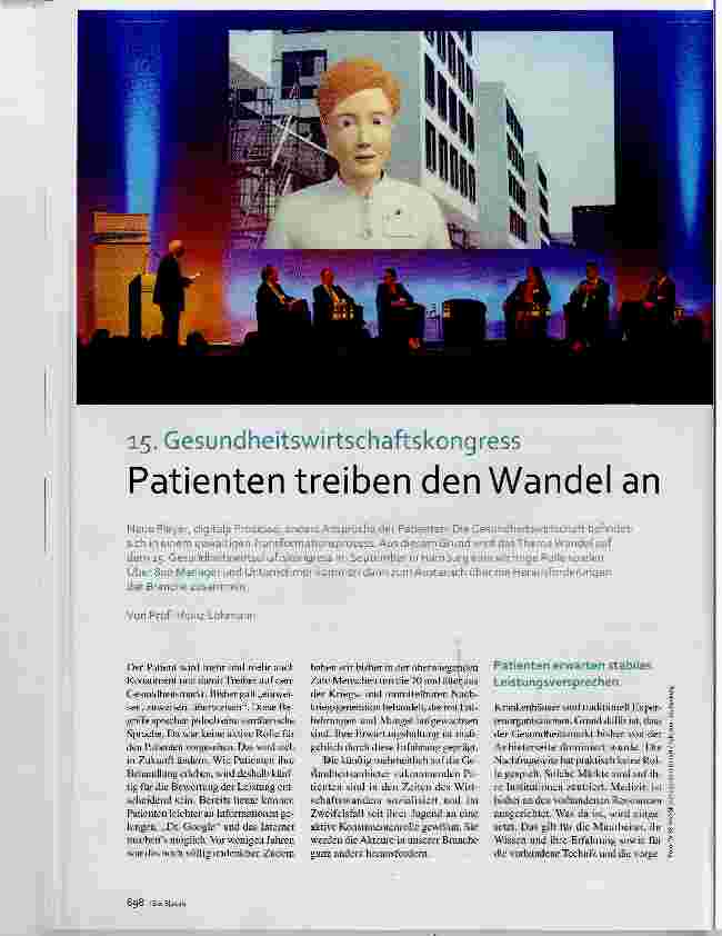 Vorschauseite 1: 15- Gesundheitswirtschaftskongress Patienten treiben den Wandel an