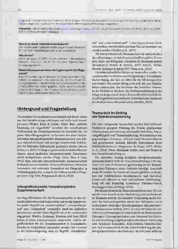 Vorschauseite 2: Messung der Haltung zur interprofessionellen Zusammenarbeit in einer Operationsabteilung eine Querschnittsstudie