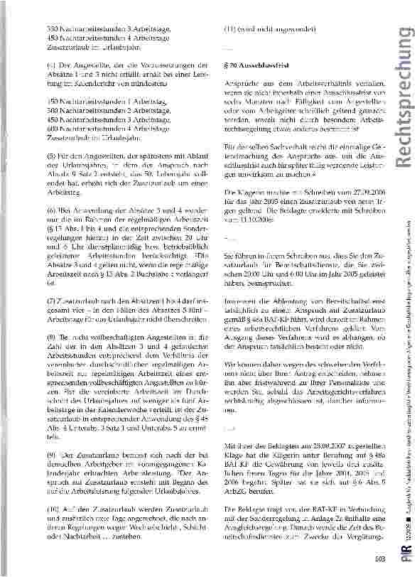 Vorschauseite 2: Ausgleich für Nachtarbeit kann durch einzelvertragliche Vereinbarung oder Allgemeine Geschäftsbedingungen näher ausgestaltet werden