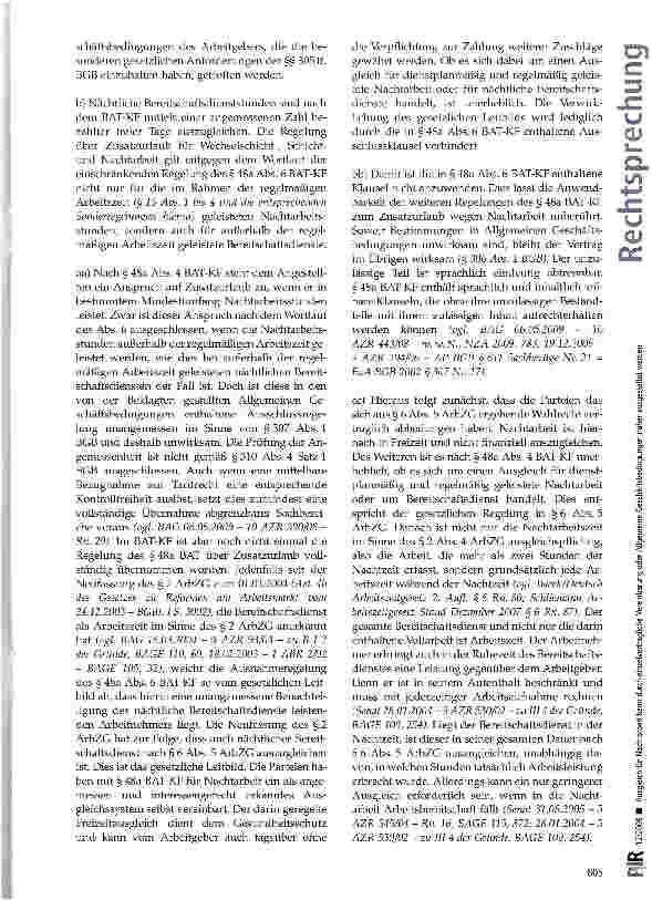 Vorschauseite 4: Ausgleich für Nachtarbeit kann durch einzelvertragliche Vereinbarung oder Allgemeine Geschäftsbedingungen näher ausgestaltet werden