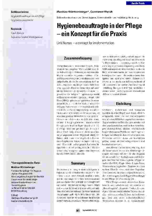 Vorschauseite 1: Hygienebeauftragte in der Pflege - ein Konzept für die Praxis