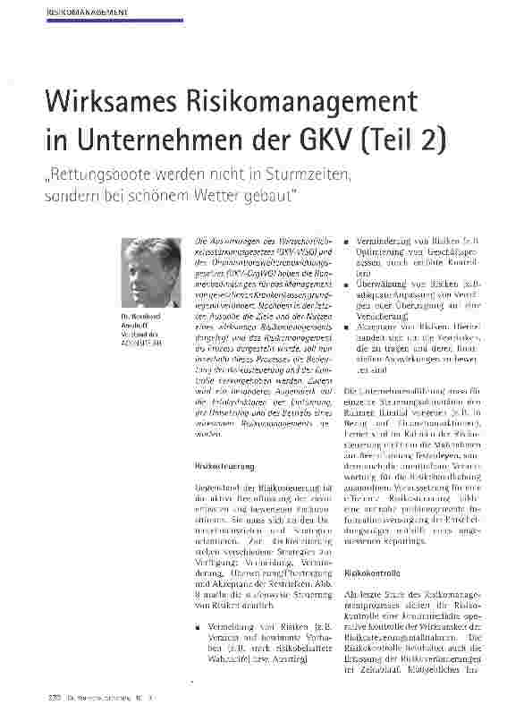 Vorschauseite 1: Wirksames Risikomanagement in Unternehmen der GKV (Teil 2)