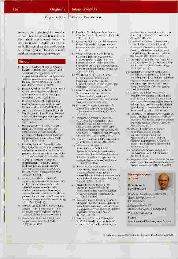 Vorschauseite 6: Ergebnisse einer Umfrage zum Auftreten einer Malignen Hyperthermie unter inhalativer Sedie