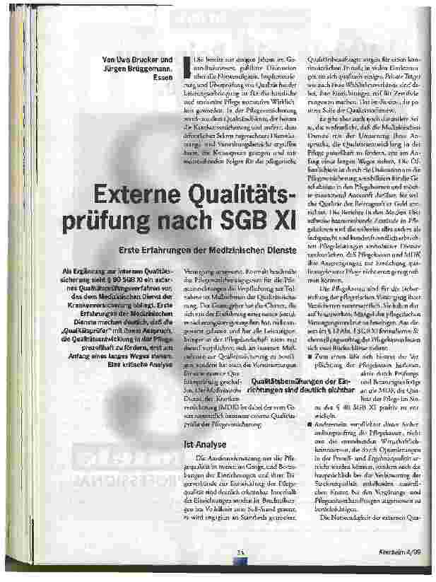 Vorschauseite 1: Externe Qualitätsprüfung nach SGB XI Erste Erfahrungen der medizinischen Dienste