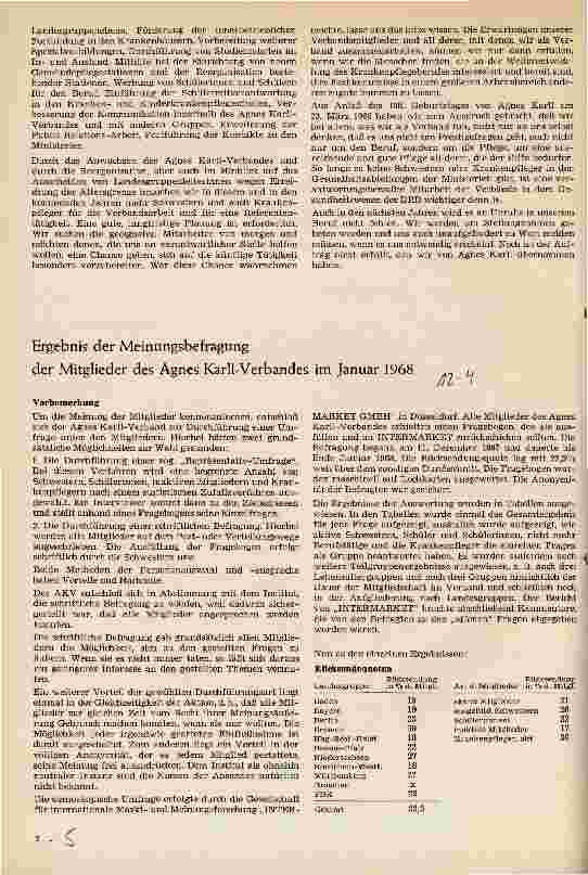 Vorschauseite 1: Ergebnis der Meinungsbefragung der Mitglieder des Agnes Karll-Verbandes im Januar 1968