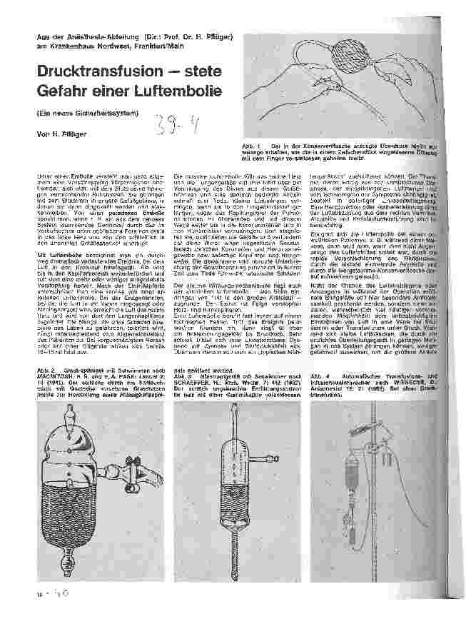 Vorschauseite 1: Drucktransfusion - stete Gefahr einer Luftembolie (Ein neues Sicherheitssytem)