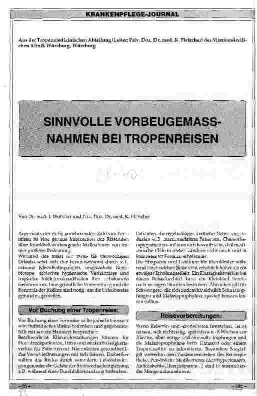Vorschauseite 1: Sinnvolle Vorbeugemaßnahmen bei Tropenreisen