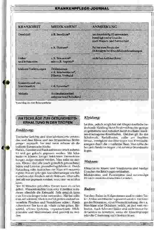 Vorschauseite 2: Sinnvolle Vorbeugemaßnahmen bei Tropenreisen