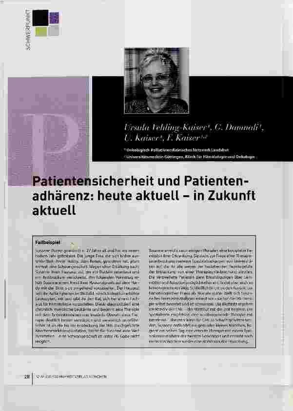 Vorschauseite 1: Patientensicherheit und Patientenadhärenz: heute aktuell in Zukunft aktuell