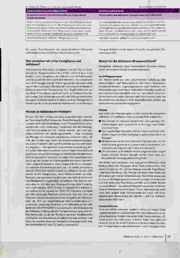 Vorschauseite 2: Patientensicherheit und Patientenadhärenz: heute aktuell in Zukunft aktuell