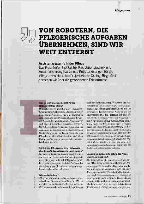 Vorschauseite 2: VON ROBOTERN, DIE PFLEGERISCHE AUFGABEN ÜBERNEHMEN, SIND WIR WEIT ENTFERNT