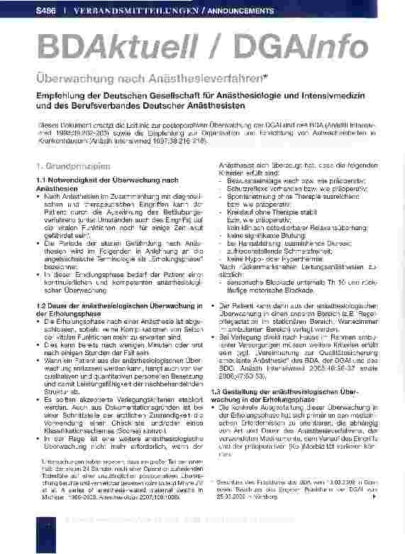 Vorschauseite 1: Überwachung nach Anästhesieverfahren
