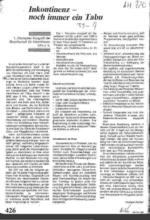 Vorschauseite 1: Inkontinenz - noch immer ein Tabu 1. Deutscher Kongreß der Gesellschaft für Inkontinenzhilfe e. V.