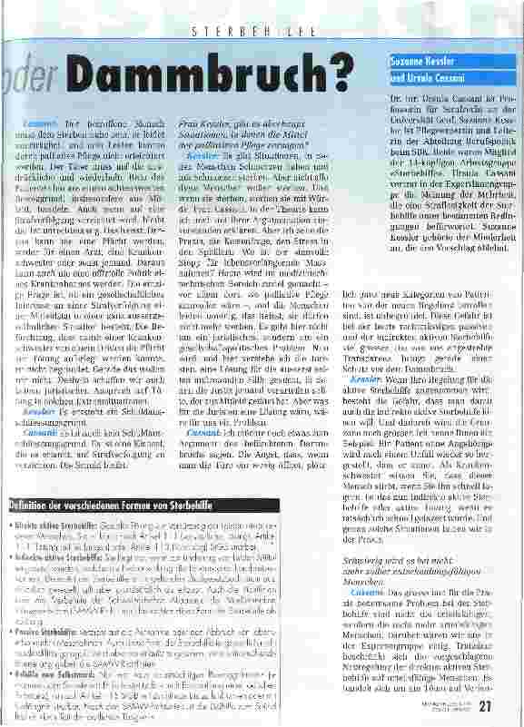 Vorschauseite 2: Mehr Transparenz oder Dammbruch? Aktive Sterbehilfe