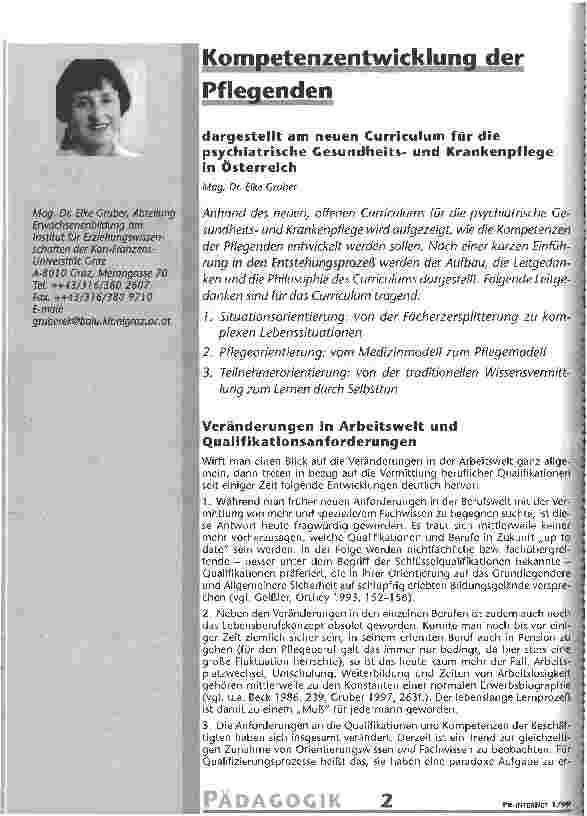 Vorschauseite 1: Kompetenzentwicklung der Pflegenden dargestellt am neuen Curriculum für die psychiatrische Gesundheitsund Krankenpflege in Österreich