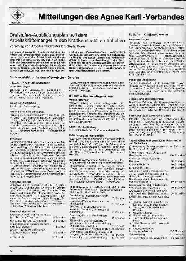 Vorschauseite 1: Deistufen-Ausbildungsplan soll dem Arbeitskräftemangel in den Krankenanstalten abhelfen Vorschlag v. Dr. Gayer Arbeitsamtdirektor