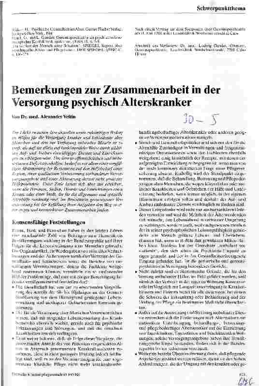 Vorschauseite 1: Bemerkungen zur Zusammenarbeit in der Versorgung psychisch Alterskranker