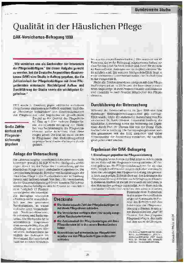 Vorschauseite 1: Qualität in der Häuslichen Pflege DAK Versicherten-Befragung 1999