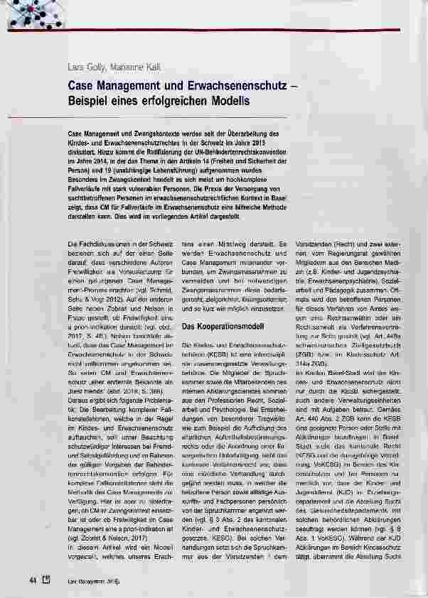 Vorschauseite 1: Case Management und Erwachsenenschutz Beispiel eines erfolgreichen Modells