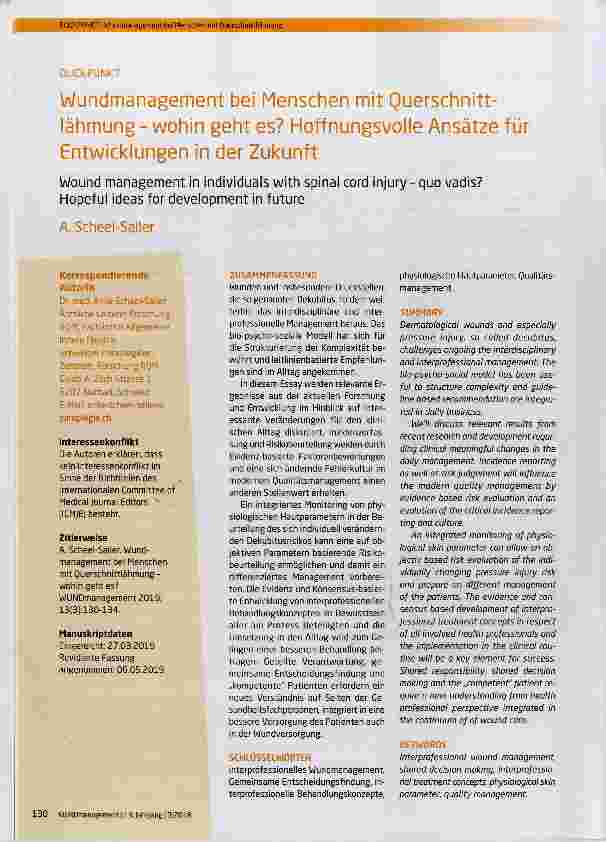 Vorschauseite 1: Wundmanagement bei Menschen mit Querschnittlähmung - wohin geht es? Hoffnungsvolle Ansätze für Entwicklungen in der Zukunft