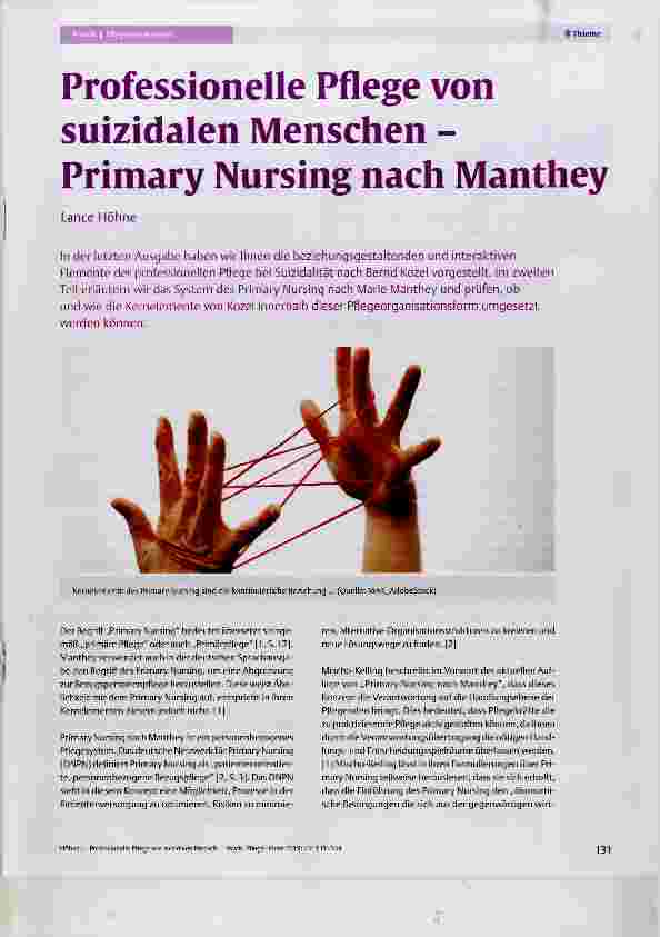 Vorschauseite 1: Professionelle Pflege von suizidalen Menschen - Primary Nursing nach Manthey