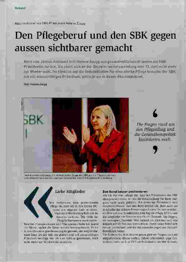 Vorschauseite 1: Den Pflegeberuf und den SBK aussen sichtbarer gemacht