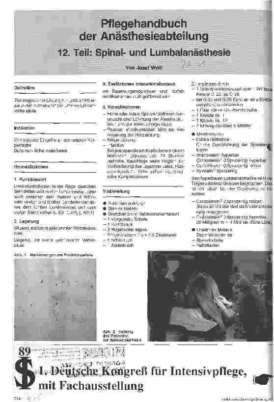 Vorschauseite 1: Pflegehandbuch der Anästhesieabteilung 12. Teil: Spinalund Lumbalanästhesie