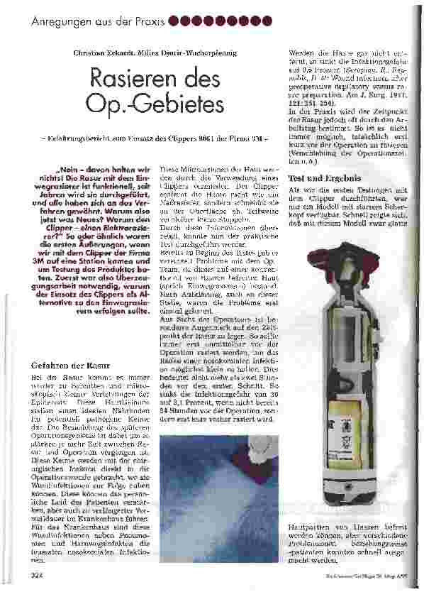 Vorschauseite 1: Rasieren des Op.-Gebietes Erfahrungsbericht zum Einsatz des Clippers 9661 der Firma 3M