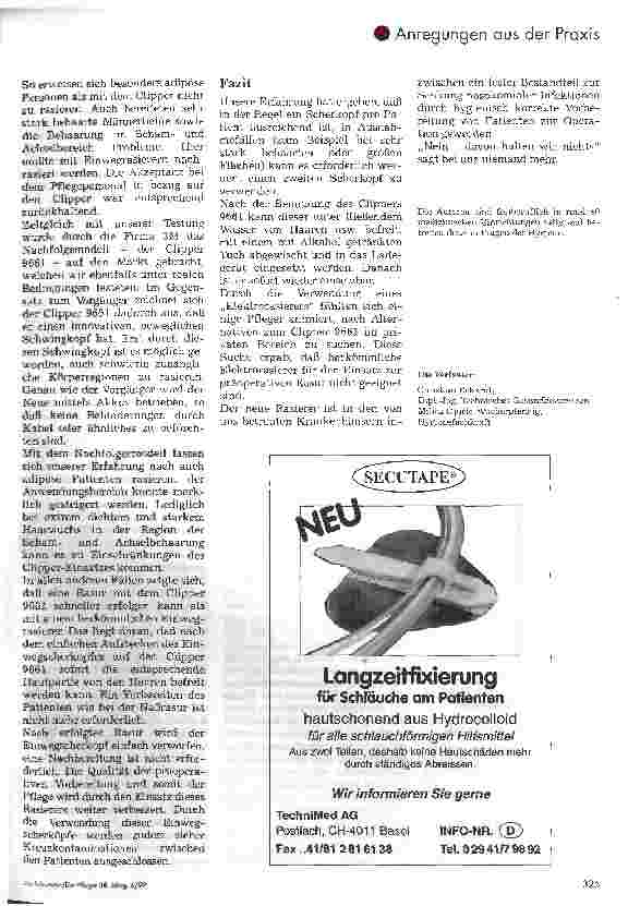 Vorschauseite 2: Rasieren des Op.-Gebietes Erfahrungsbericht zum Einsatz des Clippers 9661 der Firma 3M