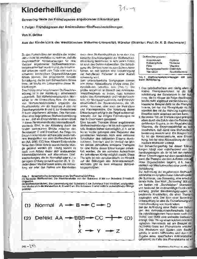 Vorschauseite 1: Kinderheilkunde Screening-Teste zur Frühdiagnostik angeborener Erkrankungen // 1.Folge: Frühdiagnostik der Aminosäuren-Stoffwechselst