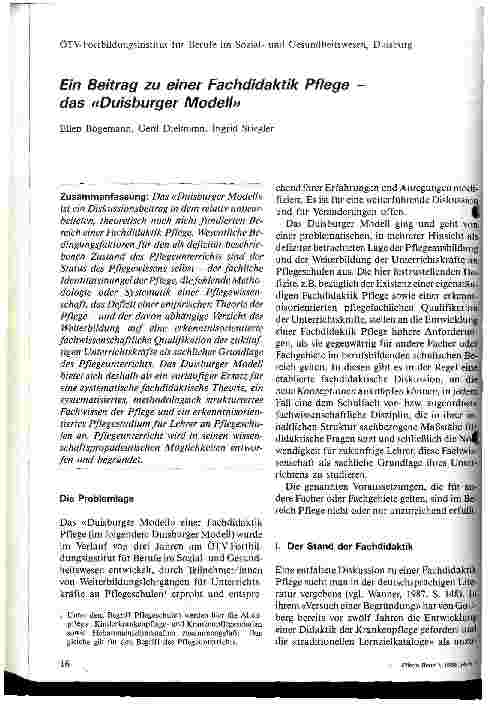 Vorschauseite 1: Ein Beitrag zu einer Fachdidaktik Pflegedas Duisburger Modell