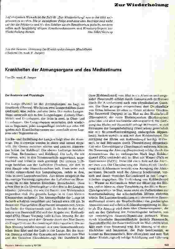Vorschauseite 1: Krankheiten der Atmungsorgane und des Mediastinums