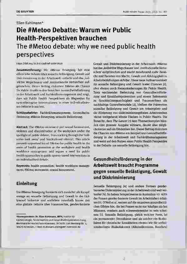 Vorschauseite 1: Die #Metoo Debatte: Warum wir Public Health-Perspektiven brauchen